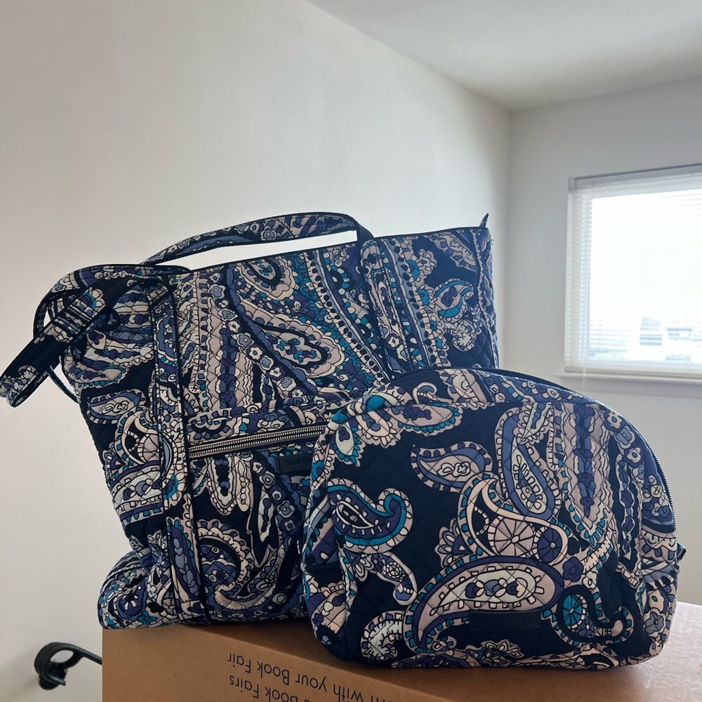 Vera Bradley Paisley Tote and Cosmetic Bag Set